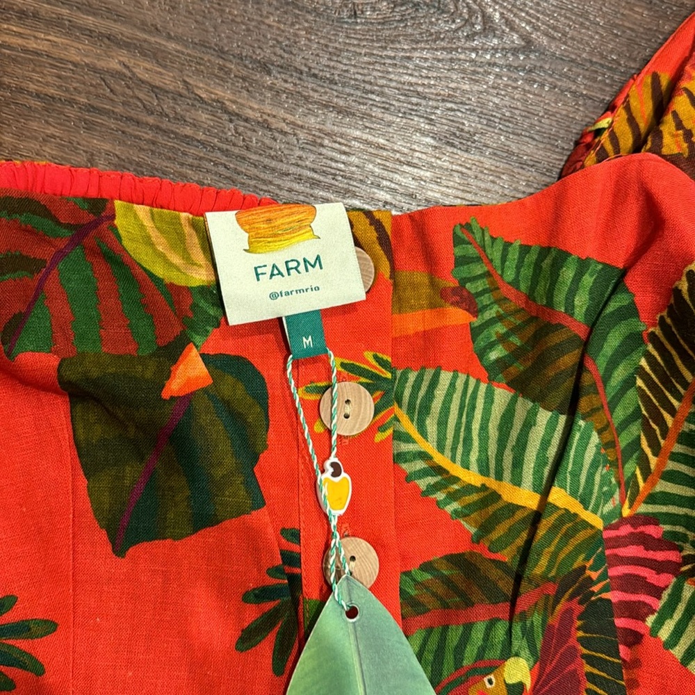 FARM Rio NWT Red Forest Birds Romper with Balloon Sleeves and front Buttons. - Picture 9 of 16